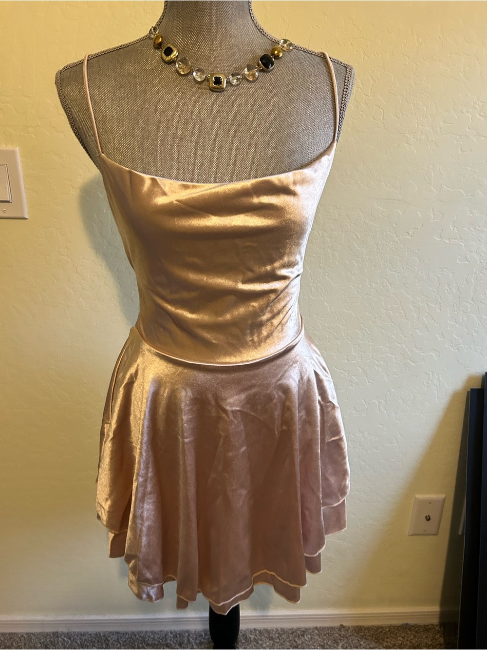 Satin Spaghetti-Strap Mini Dress in Blush